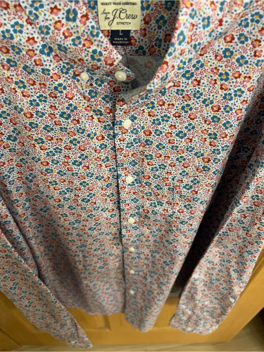 J.Crew Secret Wash Stretch Slim Shirt Ditsy Floral Print Size Large